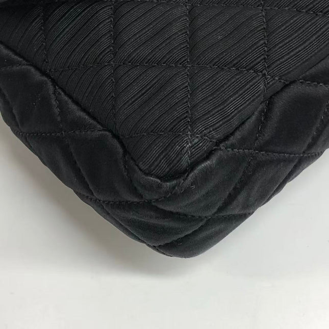 Chanel 2.55 East West Black Fabric Flap Bag with Silver Chain Shoulder Bag