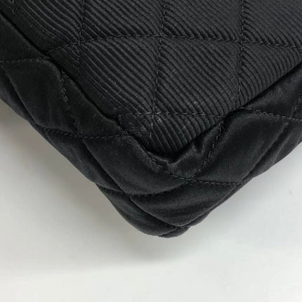 Chanel 2.55 East West Black Fabric Flap Bag with Silver Chain Shoulder Bag