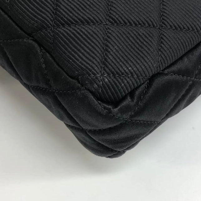 Chanel 2.55 East West Black Fabric Flap Bag with Silver Chain Shoulder Bag
