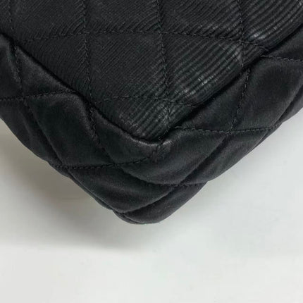 Chanel 2.55 East West Black Fabric Flap Bag with Silver Chain Shoulder Bag