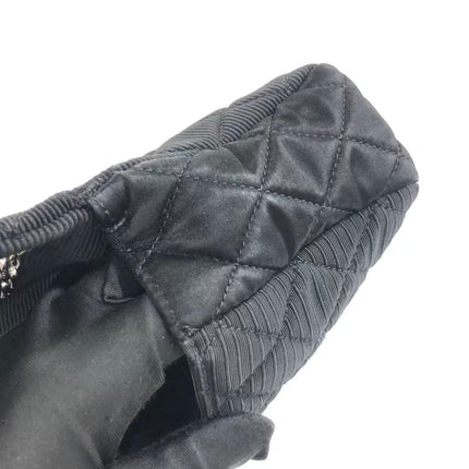 Chanel 2.55 East West Black Fabric Flap Bag with Silver Chain Shoulder Bag