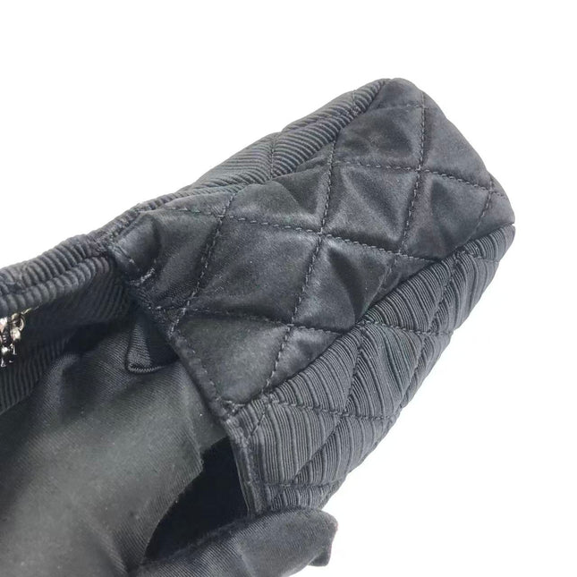 Chanel 2.55 East West Black Fabric Flap Bag with Silver Chain Shoulder Bag
