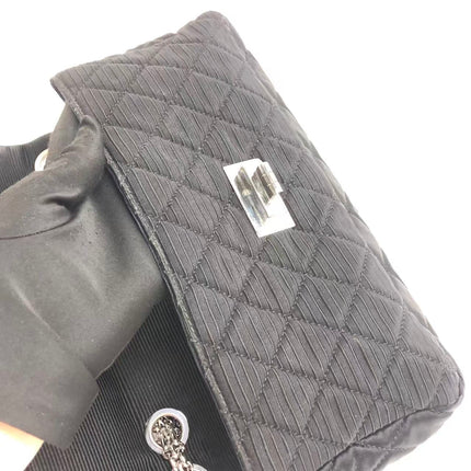 Chanel 2.55 East West Black Fabric Flap Bag with Silver Chain Shoulder Bag