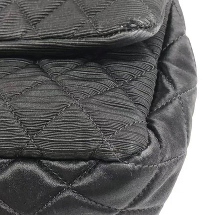 Chanel 2.55 East West Black Fabric Flap Bag with Silver Chain Shoulder Bag