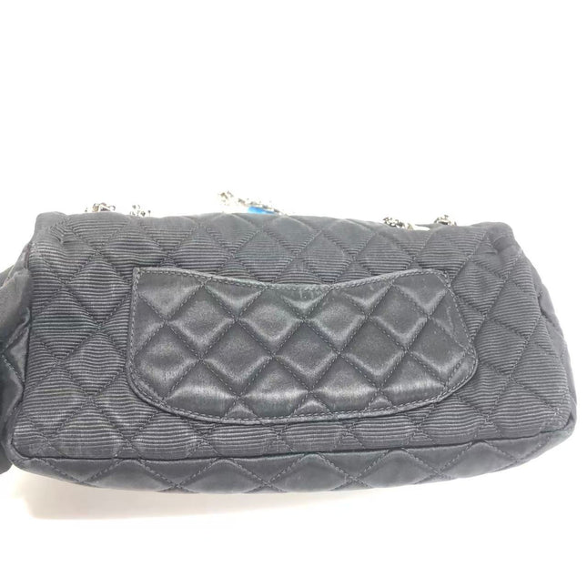 Chanel 2.55 East West Black Fabric Flap Bag with Silver Chain Shoulder Bag