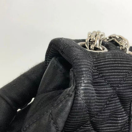 Chanel 2.55 East West Black Fabric Flap Bag with Silver Chain Shoulder Bag
