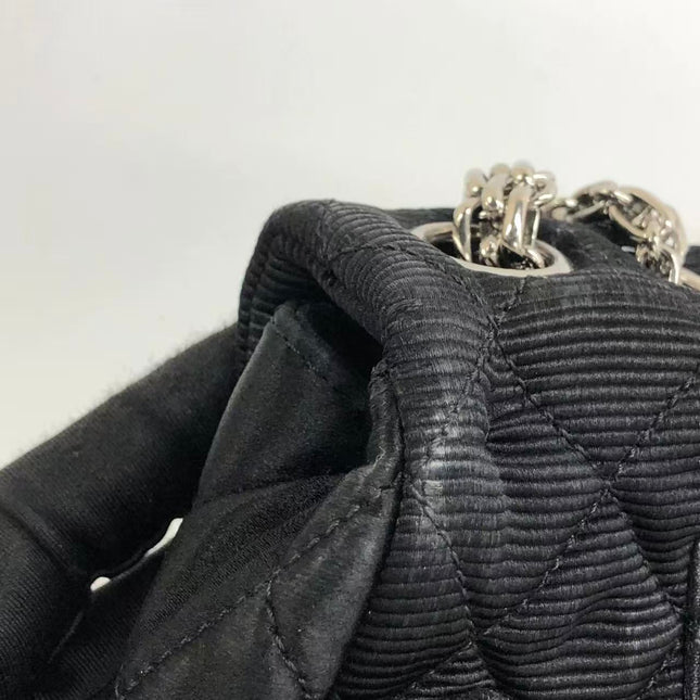 Chanel 2.55 East West Black Fabric Flap Bag with Silver Chain Shoulder Bag