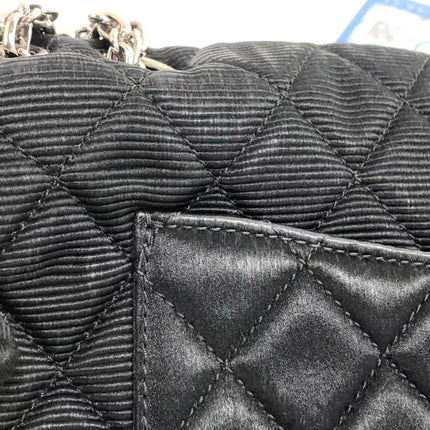 Chanel 2.55 East West Black Fabric Flap Bag with Silver Chain Shoulder Bag