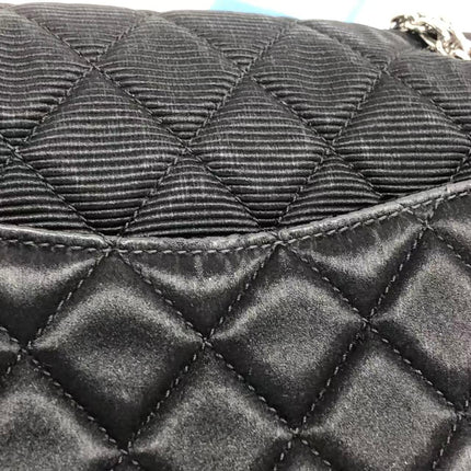 Chanel 2.55 East West Black Fabric Flap Bag with Silver Chain Shoulder Bag