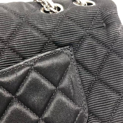 Chanel 2.55 East West Black Fabric Flap Bag with Silver Chain Shoulder Bag