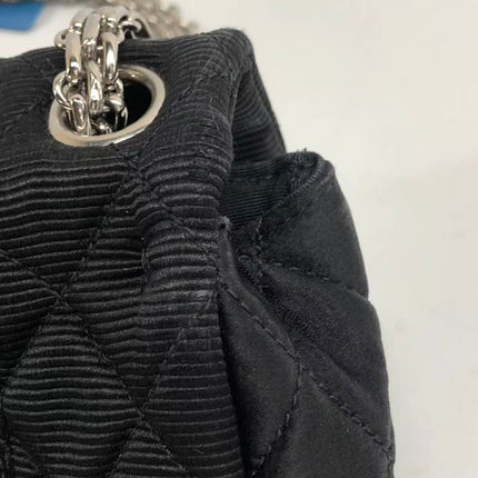 Chanel 2.55 East West Black Fabric Flap Bag with Silver Chain Shoulder Bag