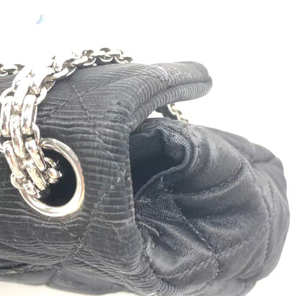 Chanel 2.55 East West Black Fabric Flap Bag with Silver Chain Shoulder Bag