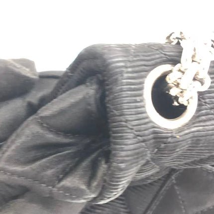Chanel 2.55 East West Black Fabric Flap Bag with Silver Chain Shoulder Bag