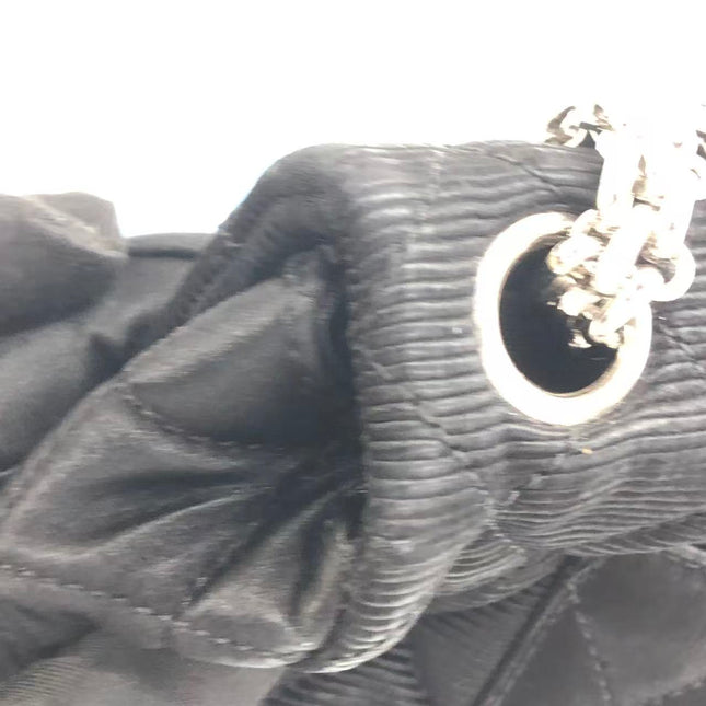 Chanel 2.55 East West Black Fabric Flap Bag with Silver Chain Shoulder Bag