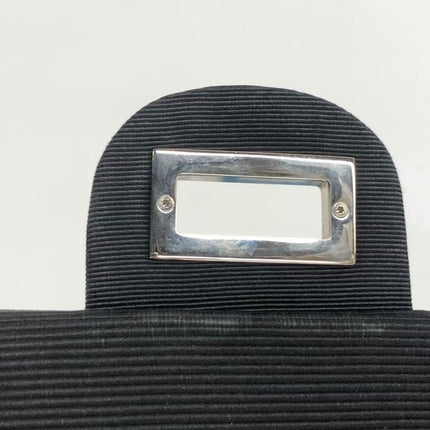 Chanel 2.55 East West Black Fabric Flap Bag with Silver Chain Shoulder Bag