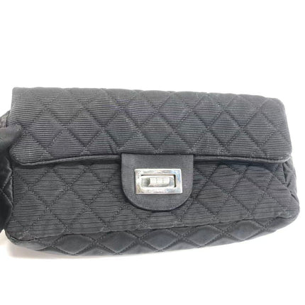 Chanel 2.55 East West Black Fabric Flap Bag with Silver Chain Shoulder Bag