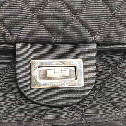 Chanel 2.55 East West Black Fabric Flap Bag with Silver Chain Shoulder Bag