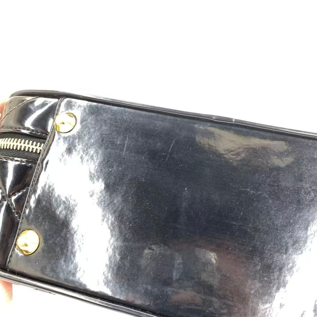 Chanel Vanity Case Vintage Black Patent Leather Top Handle with Strap