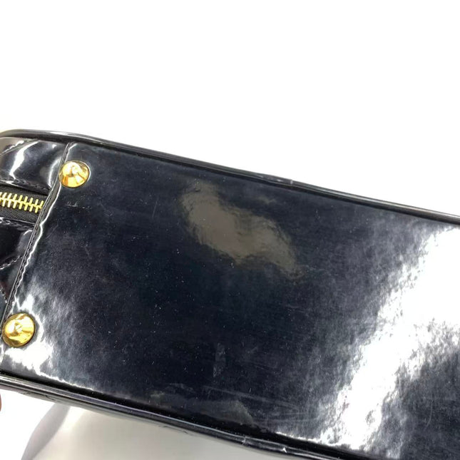 Chanel Vanity Case Vintage Black Patent Leather Top Handle with Strap