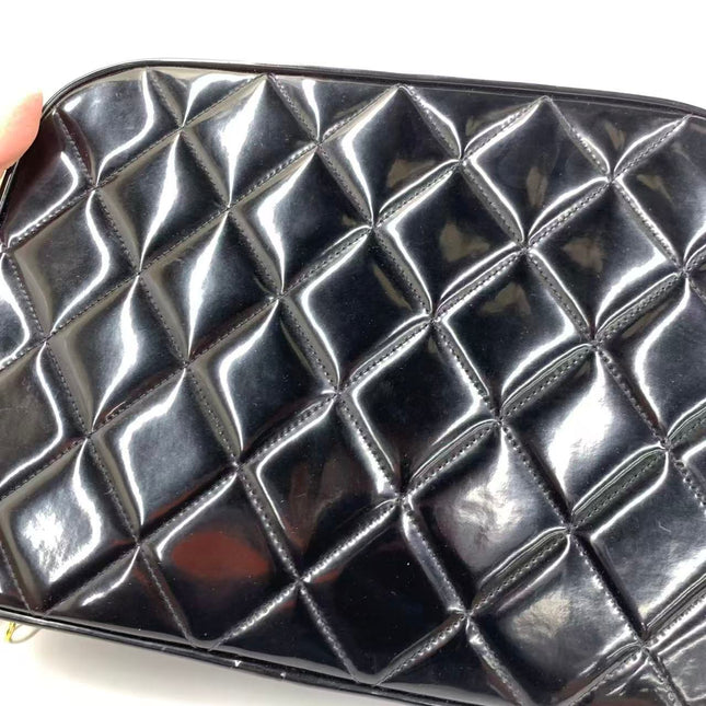 Chanel Vanity Case Vintage Black Patent Leather Top Handle with Strap