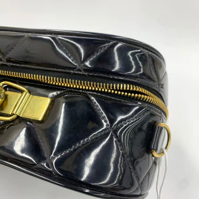 Chanel Vanity Case Vintage Black Patent Leather Top Handle with Strap