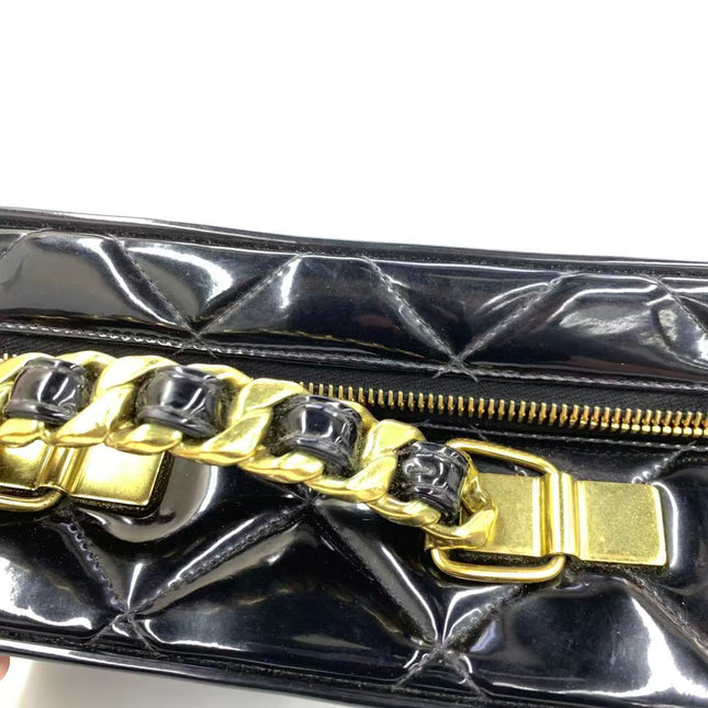 Chanel Vanity Case Vintage Black Patent Leather Top Handle with Strap