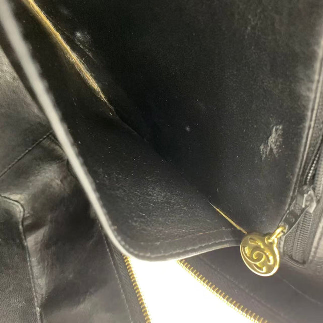 Chanel Vanity Case Vintage Black Patent Leather Top Handle with Strap