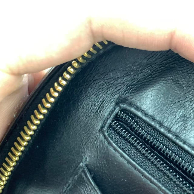 Chanel Vanity Case Vintage Black Patent Leather Top Handle with Strap