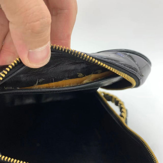 Chanel Vanity Case Vintage Black Patent Leather Top Handle with Strap