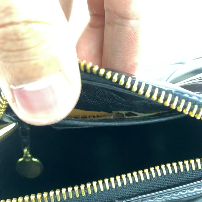 Chanel Vanity Case Vintage Black Patent Leather Top Handle with Strap