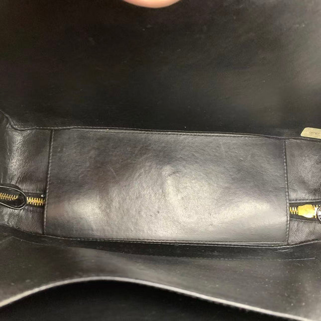 Chanel Vanity Case Vintage Black Patent Leather Top Handle with Strap