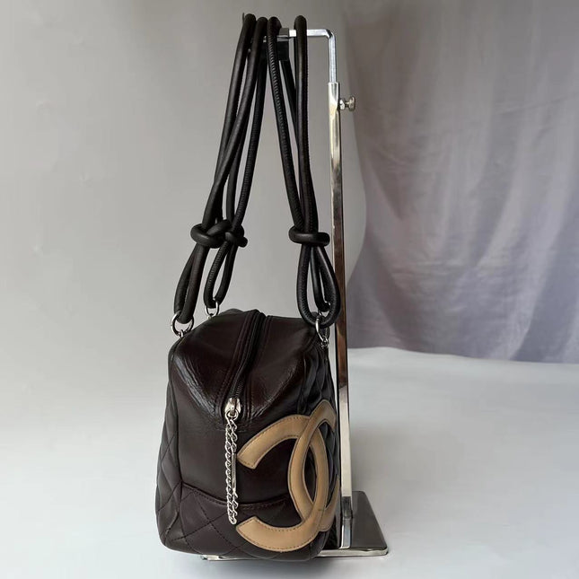 Chanel Cambon Medium Shoulder Bag Chocolate Brown Calfskin Leather CC Logo