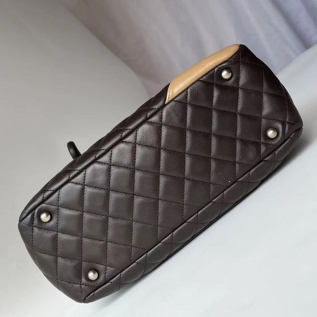 Chanel Cambon Medium Shoulder Bag Chocolate Brown Calfskin Leather CC Logo