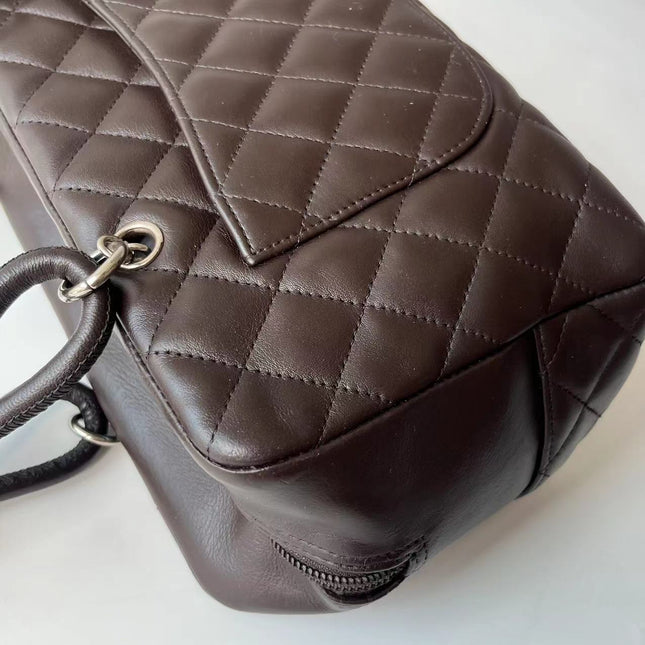 Chanel Cambon Medium Shoulder Bag Chocolate Brown Calfskin Leather CC Logo