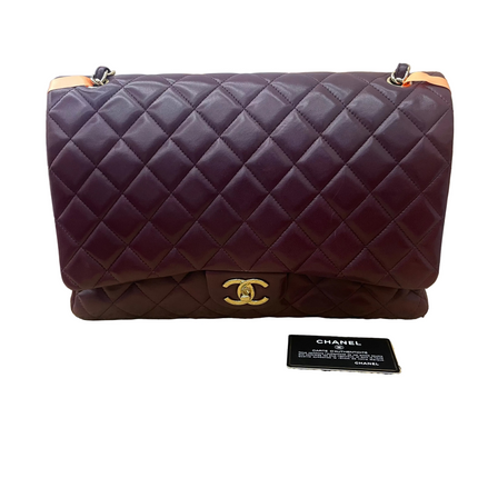 Chanel Classique Grand Modèle Cuir d'Agneau Noir Double Rabat Métal Argenté 2012