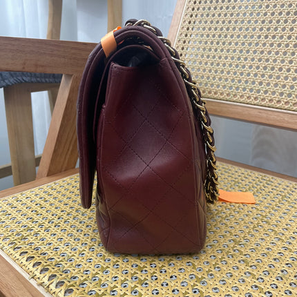 Chanel Classique Grand Modèle Cuir d'Agneau Noir Double Rabat Métal Argenté 2012