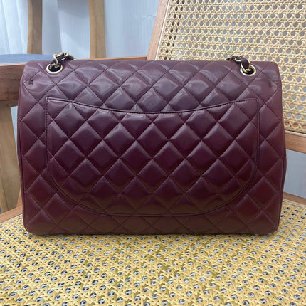 Chanel Classique Grand Modèle Cuir d'Agneau Noir Double Rabat Métal Argenté 2012