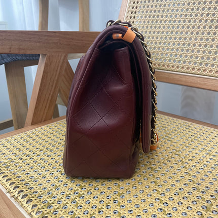 Chanel Classique Grand Modèle Cuir d'Agneau Noir Double Rabat Métal Argenté 2012
