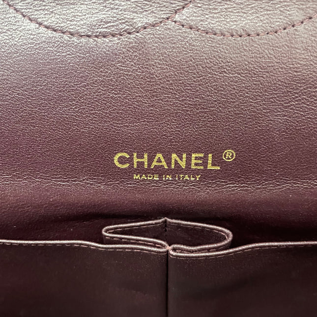 Chanel Classic Flap Maxi Burgundy Lambskin Leather Double Flap Gold Hardware