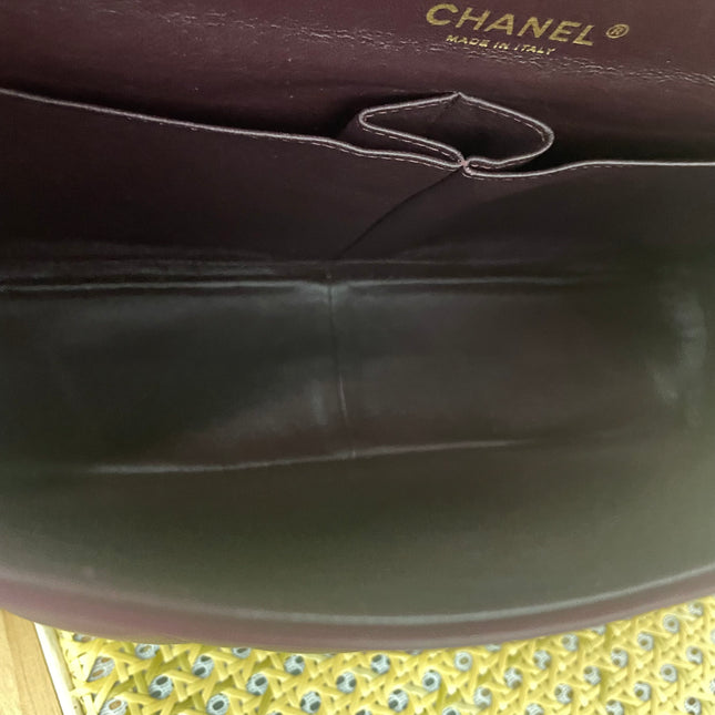 Chanel Classic Flap Maxi Burgundy Lambskin Leather Double Flap Gold Hardware