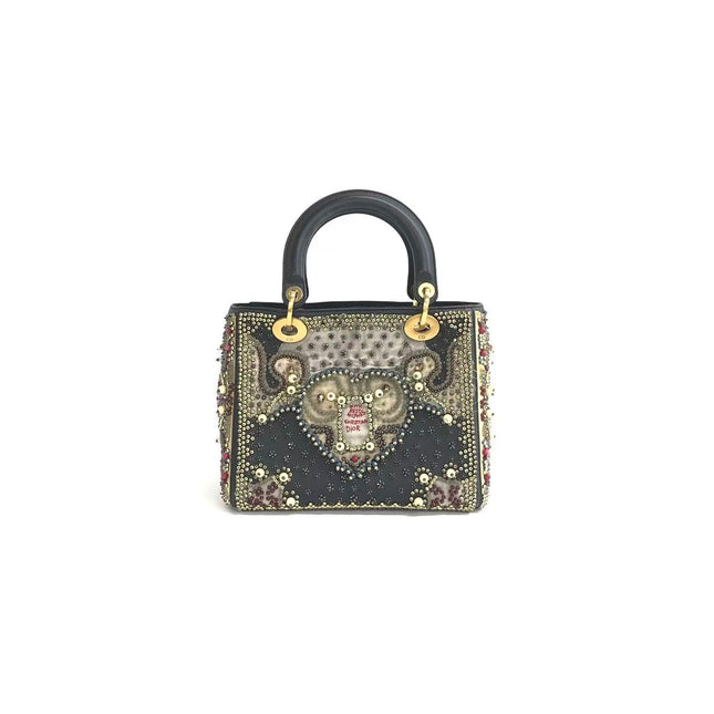 Lady Dior Medium Multicolor Beaded Leather and Fabric Gold Hardware with Strap