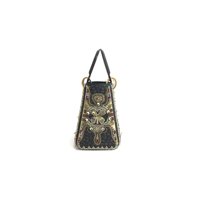Lady Dior Medium Multicolor Beaded Leather and Fabric Gold Hardware with Strap