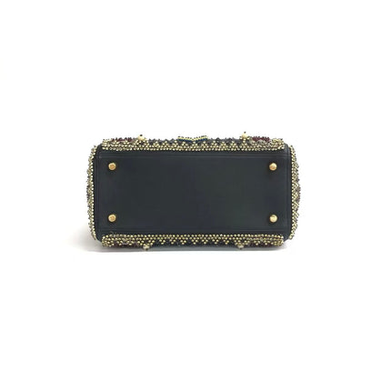 Lady Dior Medium Multicolor Beaded Leather and Fabric Gold Hardware with Strap