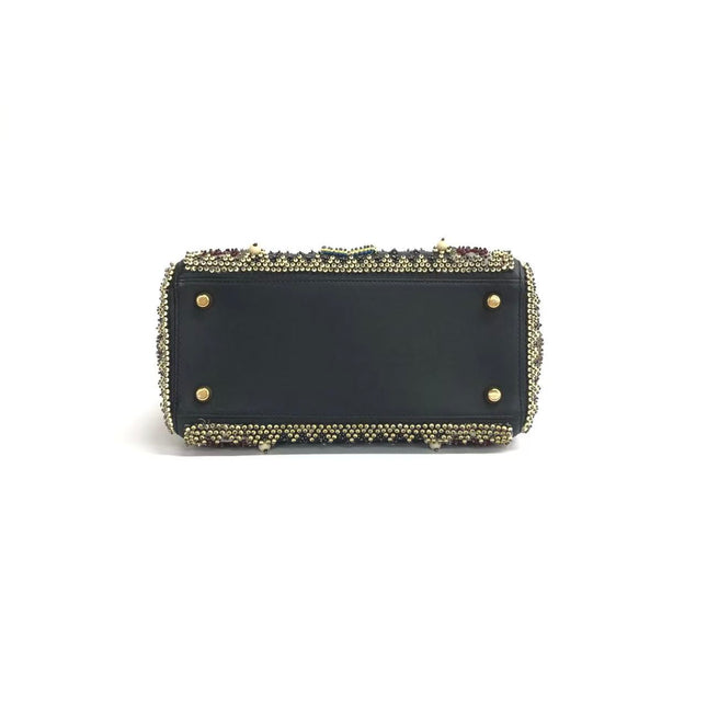 Lady Dior Medium Multicolor Beaded Leather and Fabric Gold Hardware with Strap