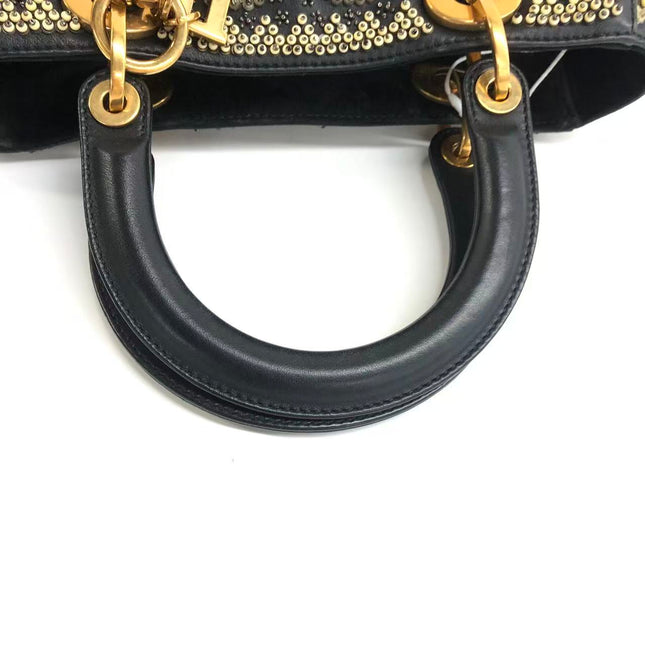 Lady Dior Medium Multicolor Beaded Leather and Fabric Gold Hardware with Strap
