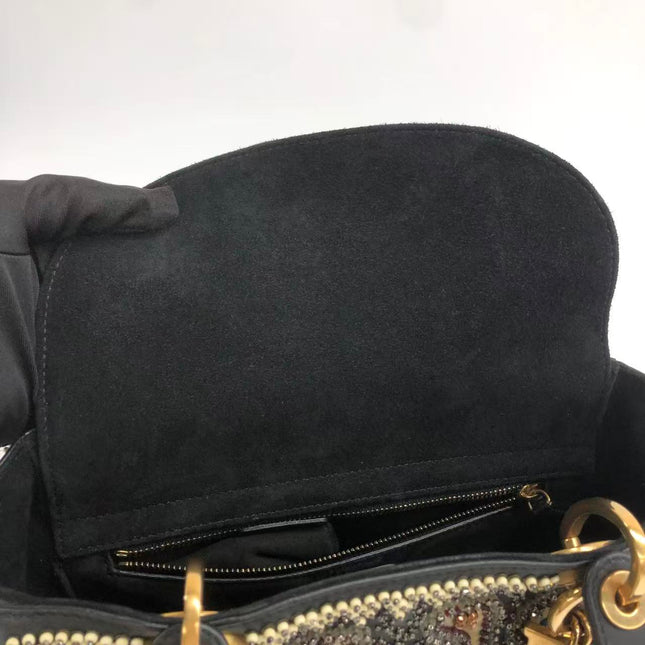 Lady Dior Medium Multicolor Beaded Leather and Fabric Gold Hardware with Strap