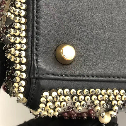 Lady Dior Medium Multicolor Beaded Leather and Fabric Gold Hardware with Strap