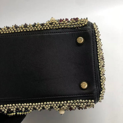 Lady Dior Medium Multicolor Beaded Leather and Fabric Gold Hardware with Strap