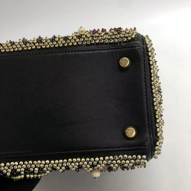 Lady Dior Medium Multicolor Beaded Leather and Fabric Gold Hardware with Strap