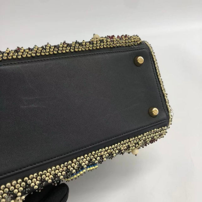 Lady Dior Medium Multicolor Beaded Leather and Fabric Gold Hardware with Strap